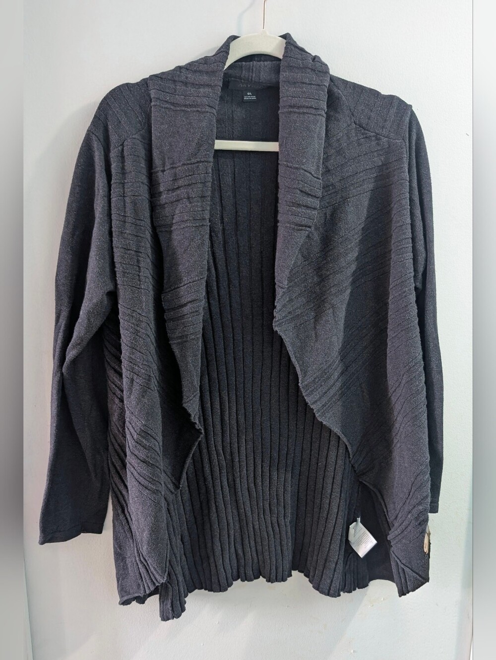 Arvida Cotton Women’s  Gray Open-Front Ribbed Knit Cardigan Sweater Size Large